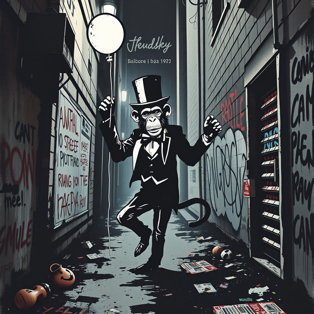 Dancing Monkey in Banksy-Inspired Street Art