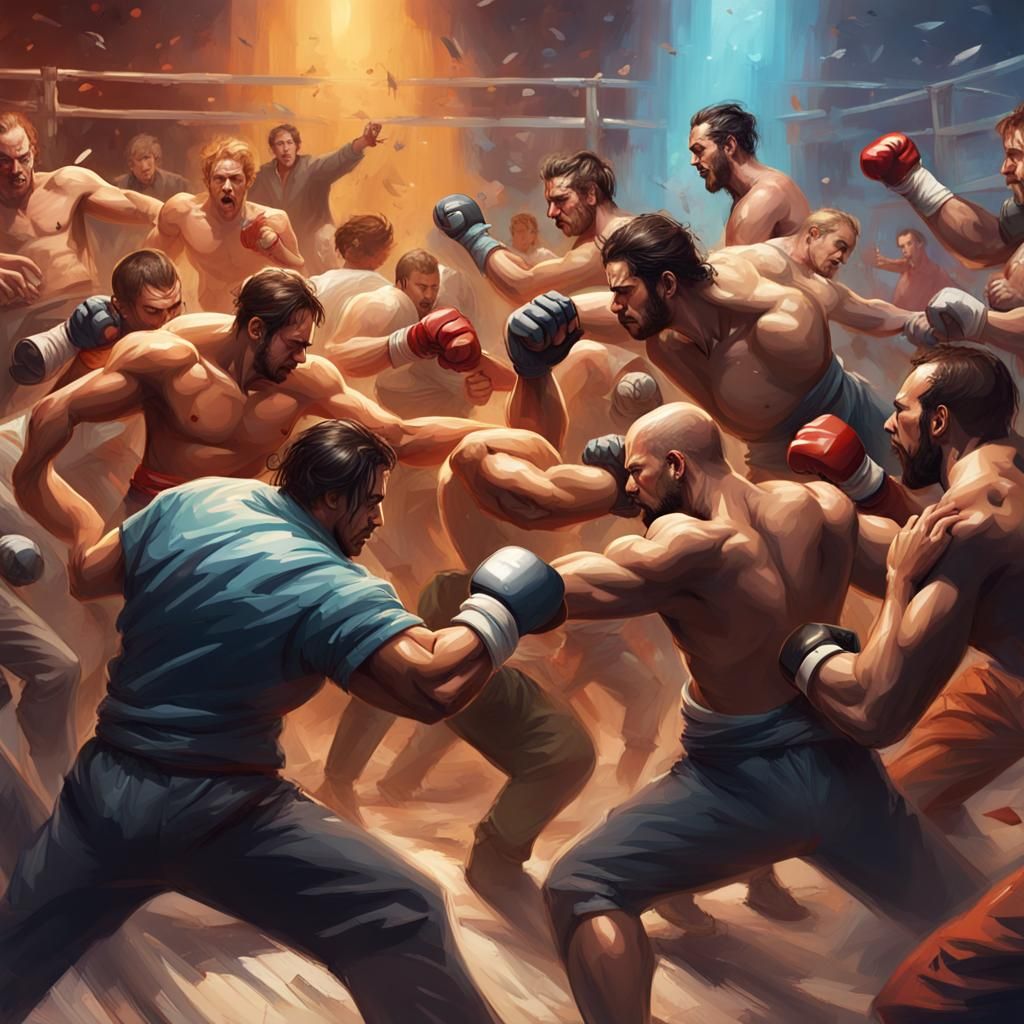 Epic Brawl of Iconic Fighters: Hyperrealistic Splash Art
