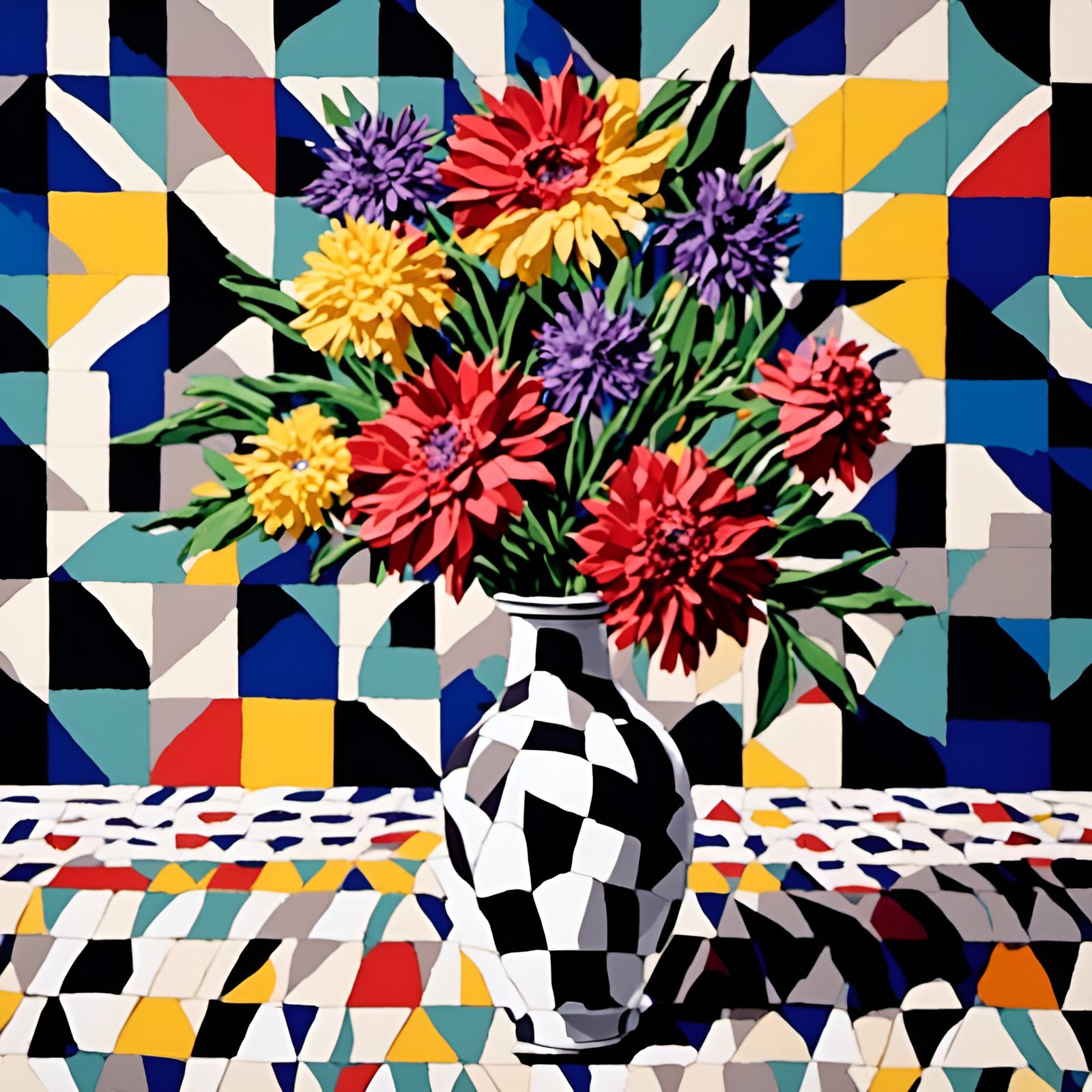 High Contrast Geometric Still Life of Flower Vase