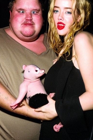 Obese Nude Woman with Piglet, Nan Goldin Style