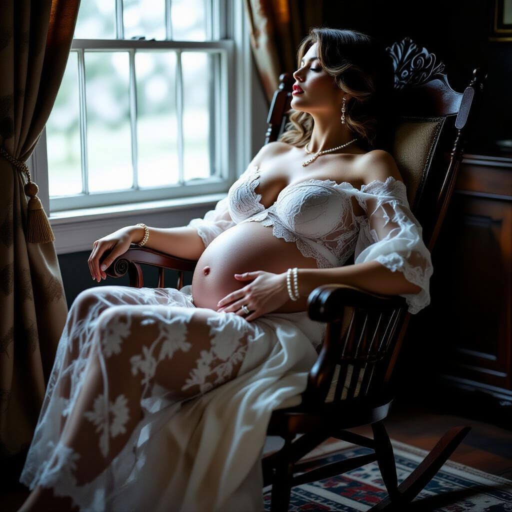 Pregnant Woman in Rocking Chair: Film Noir Style