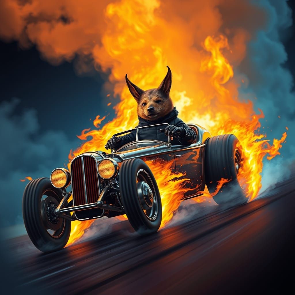 Chupacabra Flaming Burnout in Dragster, Fantasy Concept Art