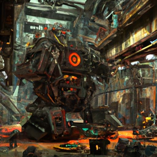 Marauder Battlemech Damaged in Hangar, Repaired