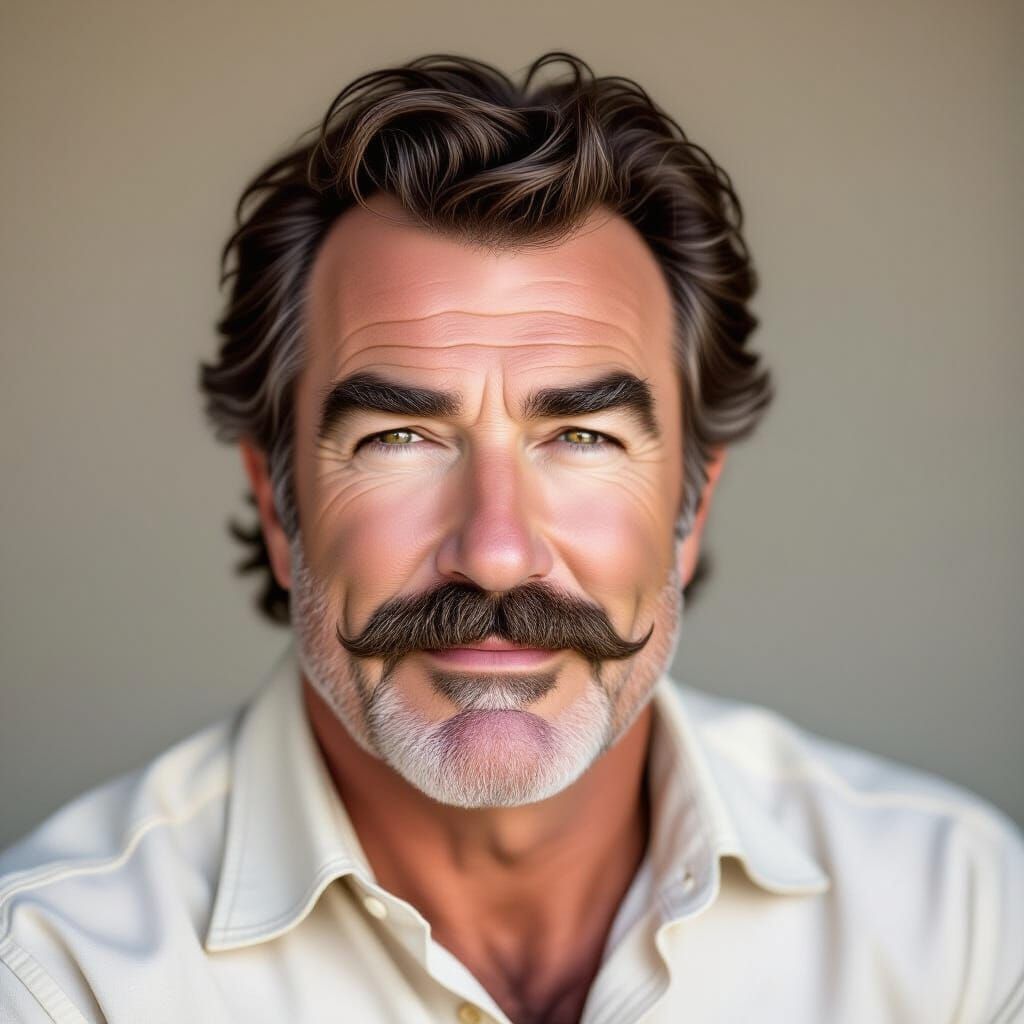 Tom Selleck's Iconic Mustache Photorealistic Portrait