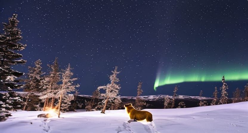Lapland Winter Night: Northern Lights and Constellation
