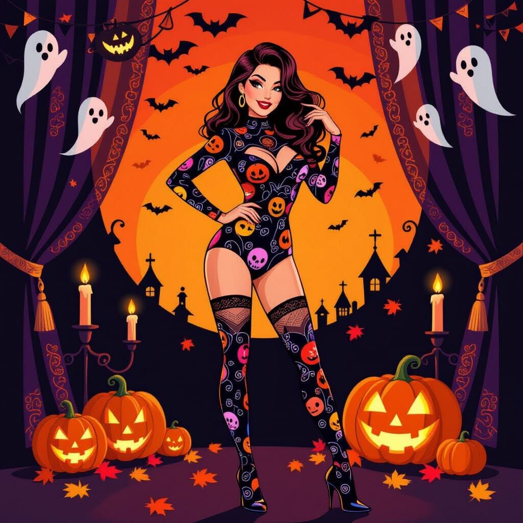 Pinup Halloween Woman in Vintage Style