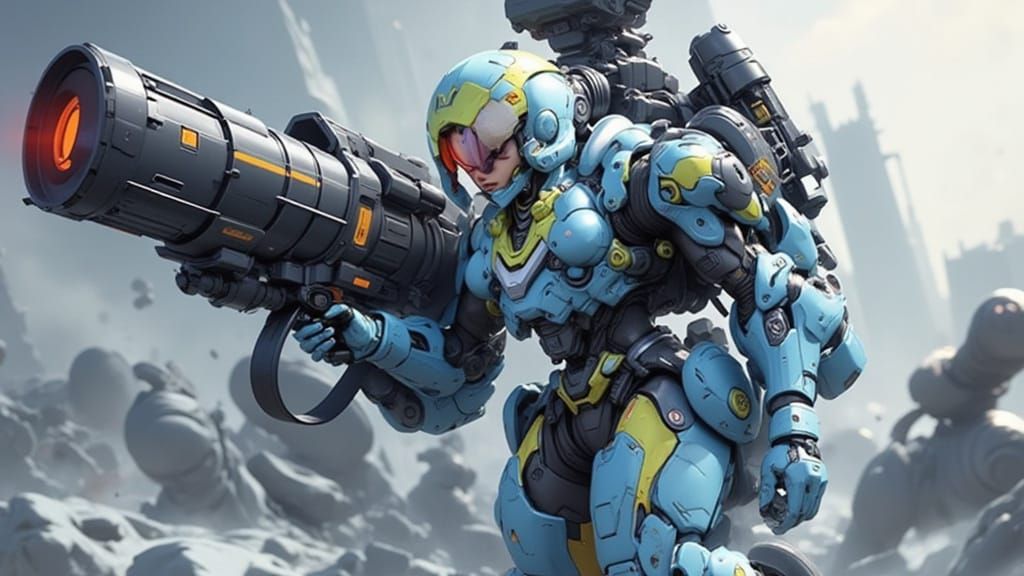Anime-Inspired Cyborg Woman in Futuristic Battle Suit