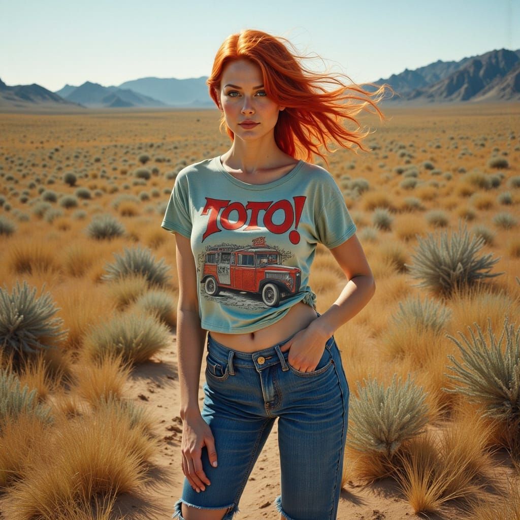 Vibrant Red-Haired Woman in Carefree Abandon, in Cinematic F...