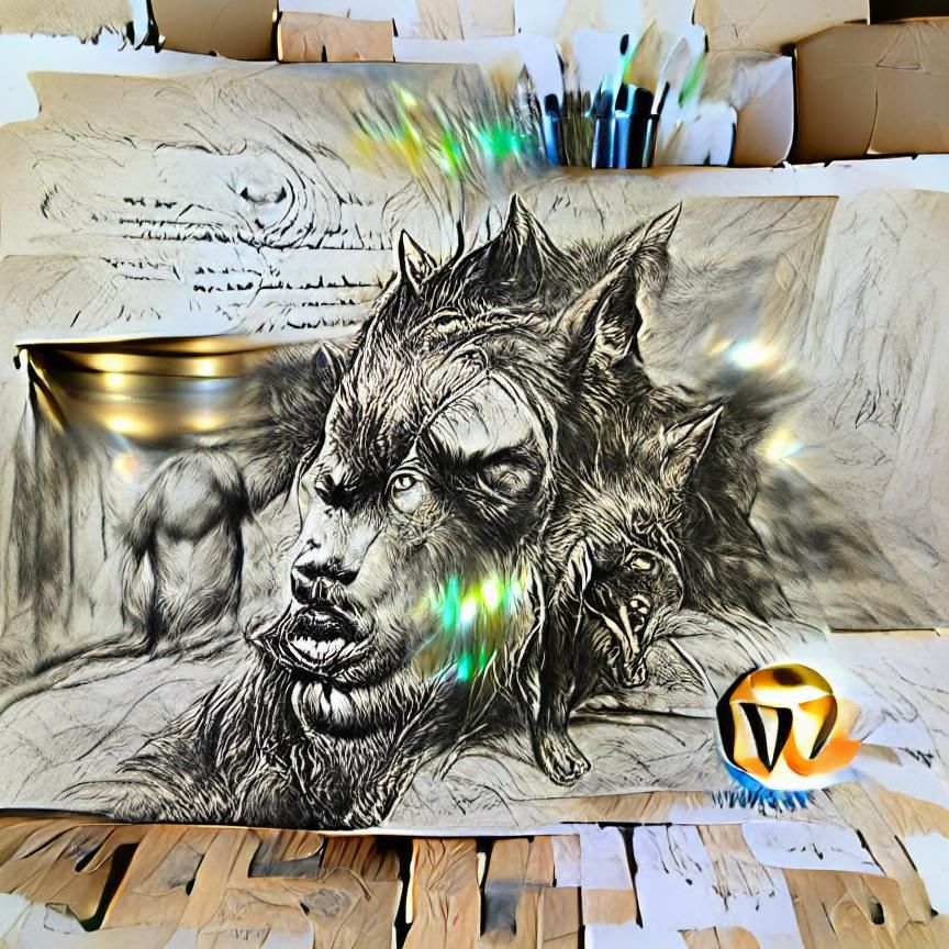 Werewolf Transformation: Steampunk Renaissance Charcoal Draw...