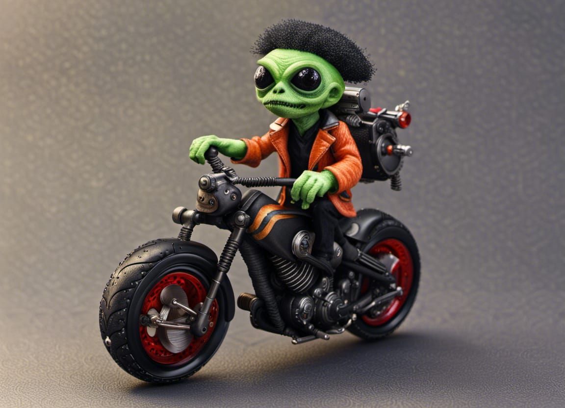 Fuzzy Alien Biker on a Nano Chopper