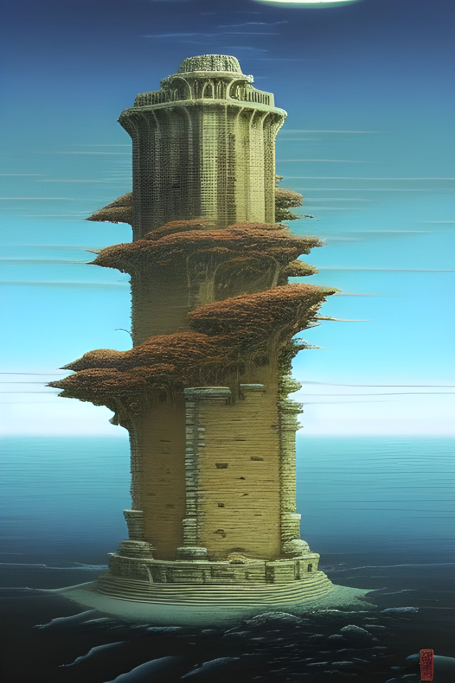 Surreal Stone Tower Above Ocean as Digital Art