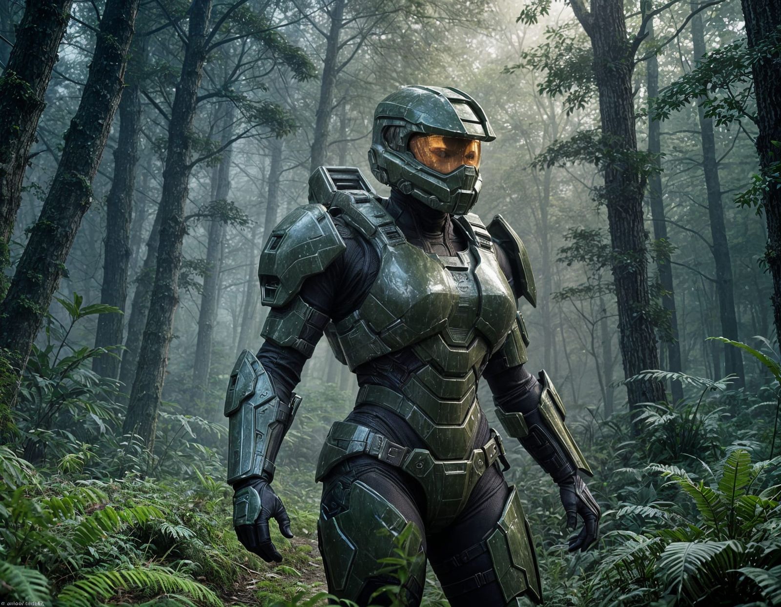 Female Spartan Patrols Alien Forest in 8K