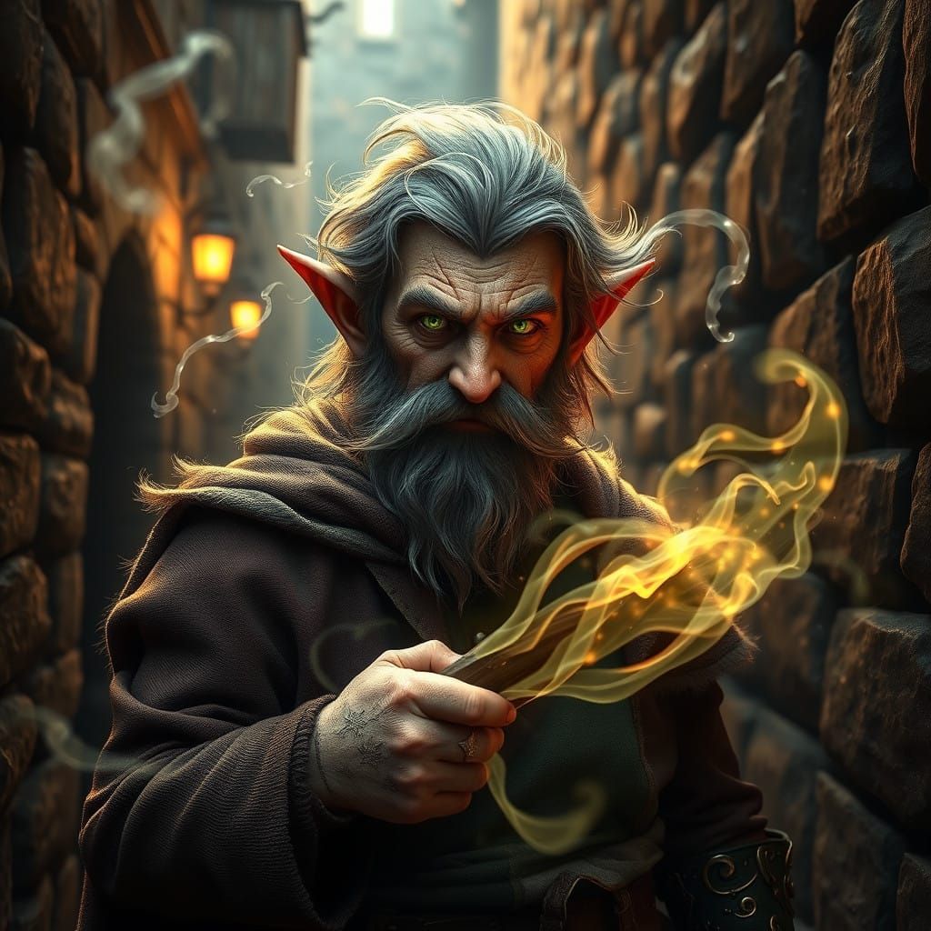 Weathered Halfling Mage in Ancient Mystical Aura