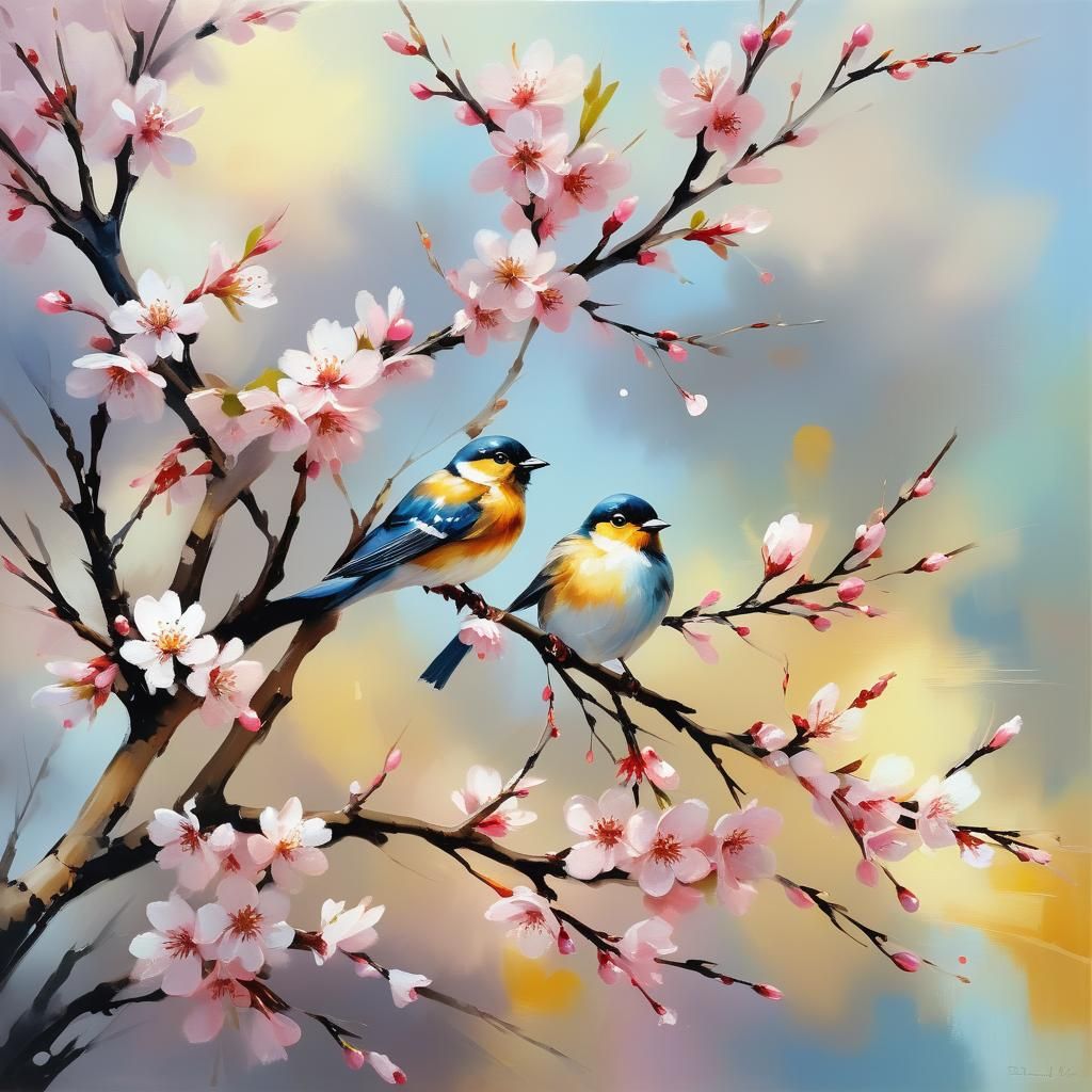 Cherry Blossoms in Oil and Water, Expressive Brushstrokes