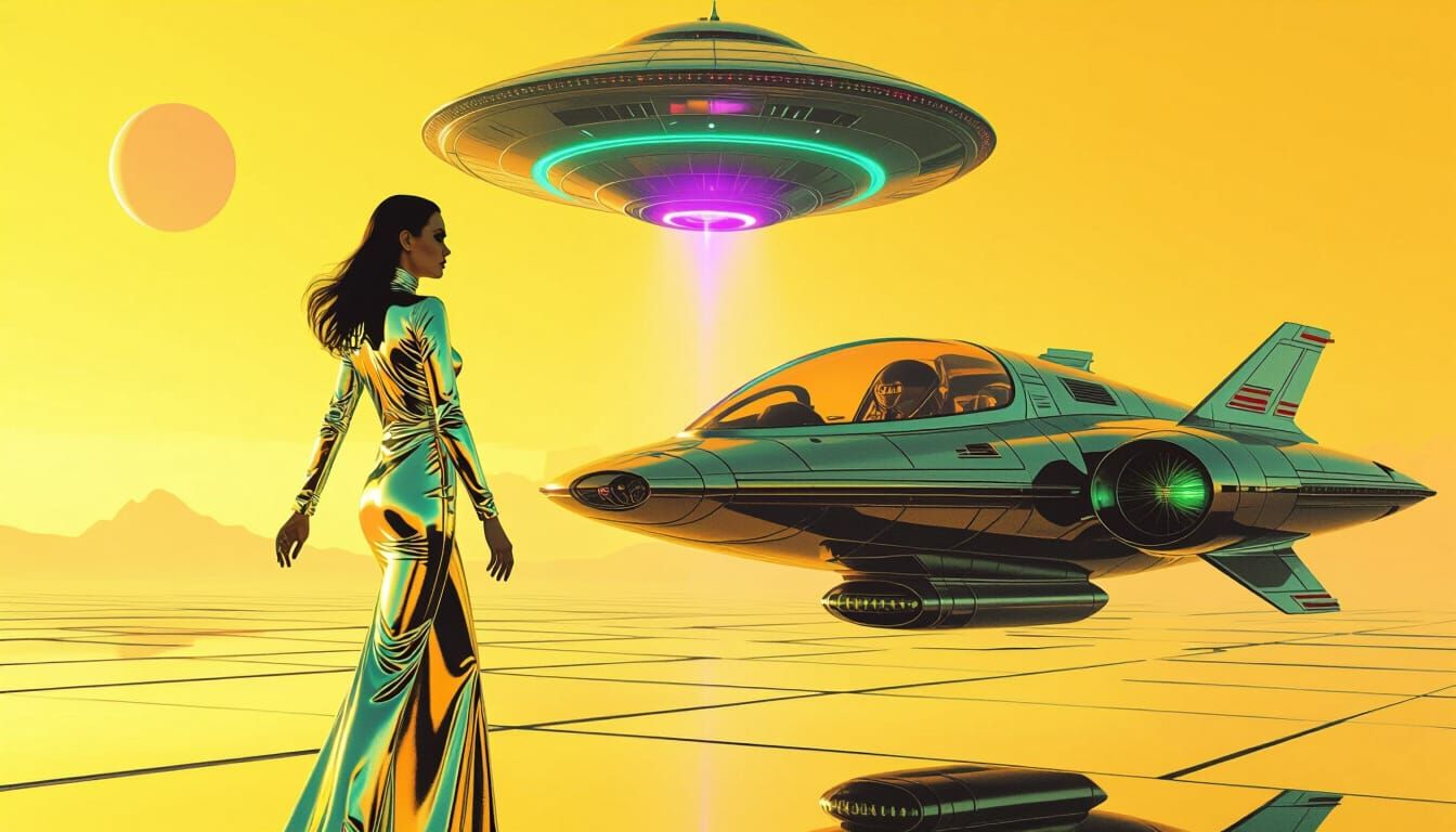 Alien Abduction in Surreal Chrome Universe