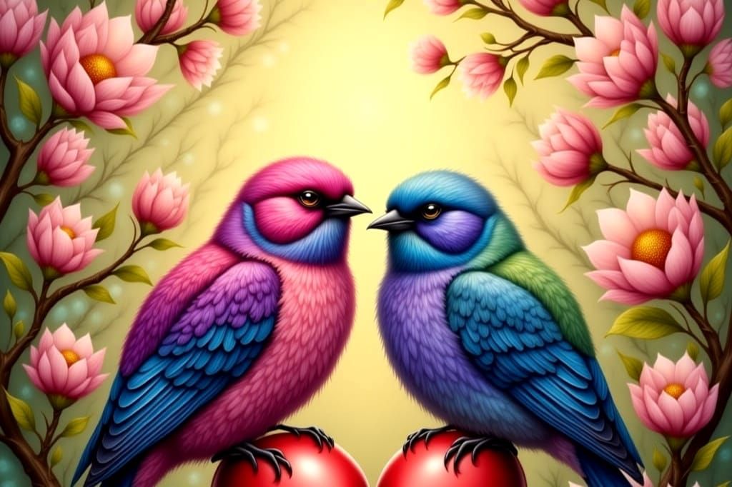Love Birds on a Pierced Heart