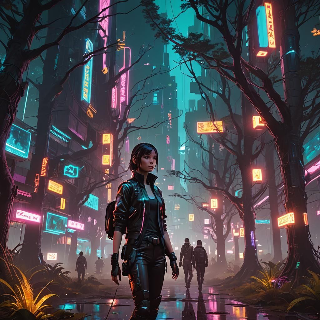 Bioluminescent Forest: Shimmering Skin in Cyberpunk Style