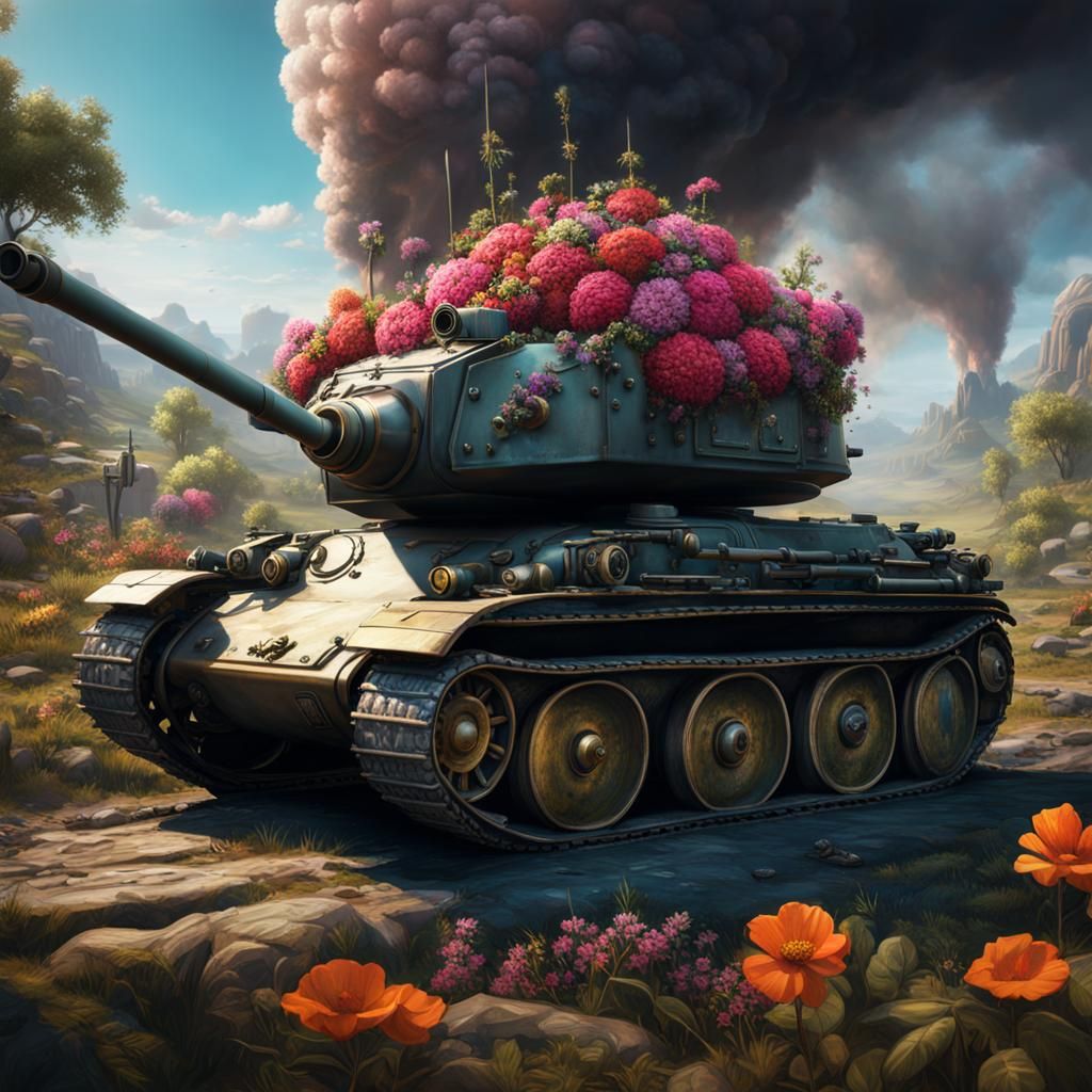 Car Tank Hybrid with Flower, Detailed Matte Painting