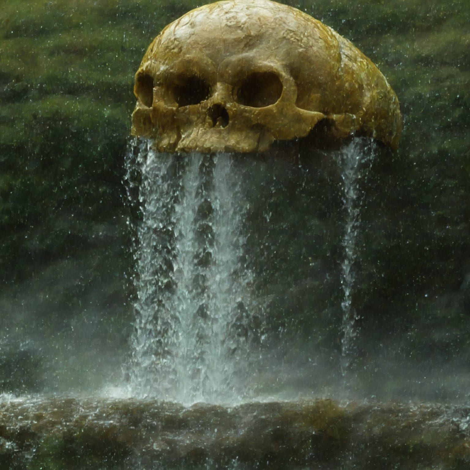 Cosmic Waterfall Flowing Over Mountain Skull