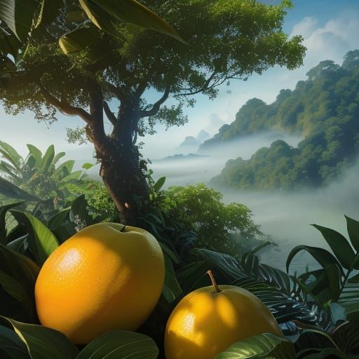 Golden Mango on Pedestal in Dramatic Light