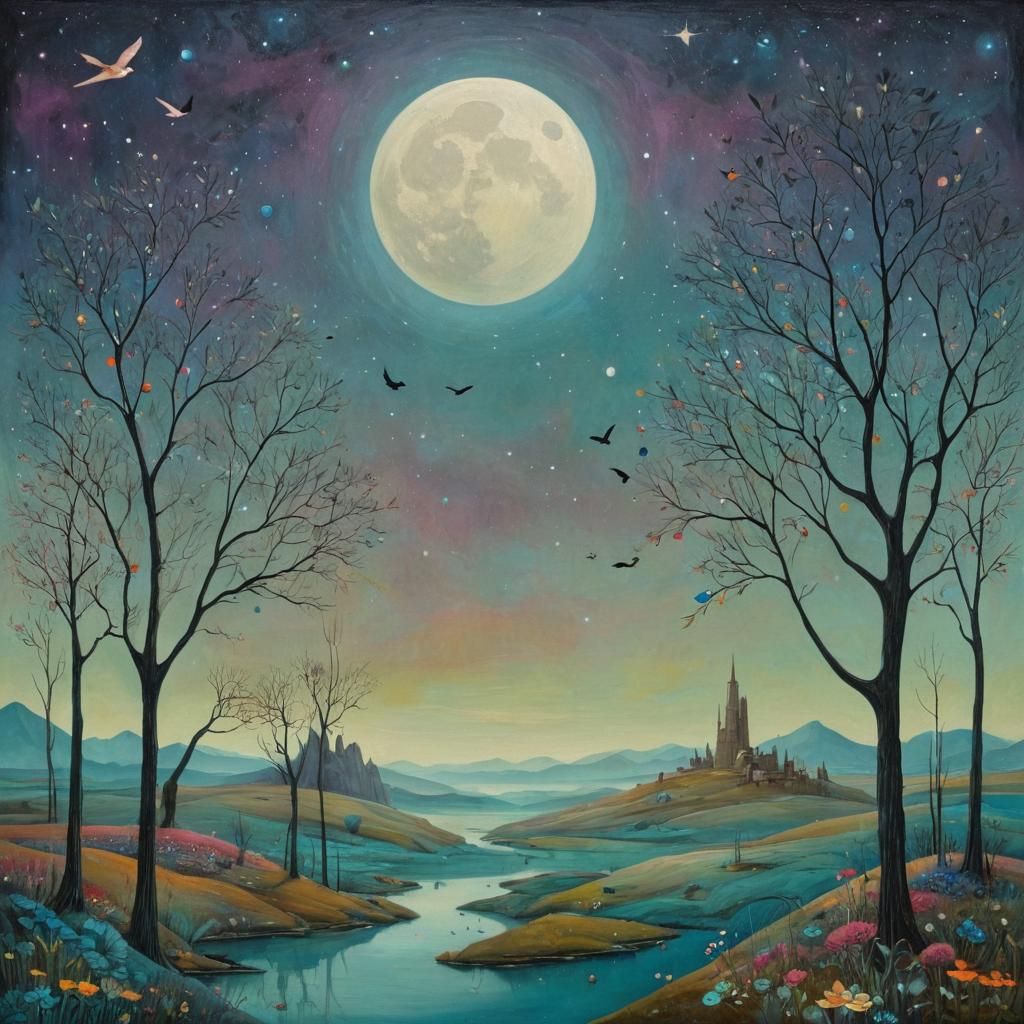 Surreal Futuristic Landscape in Art Brut Style