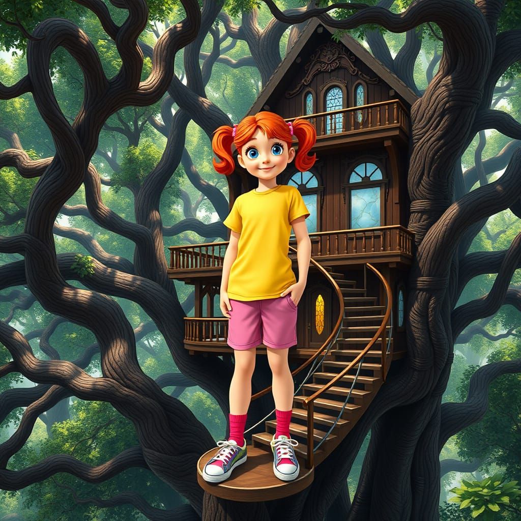 Fantasy Girl in Whimsical Treehouse