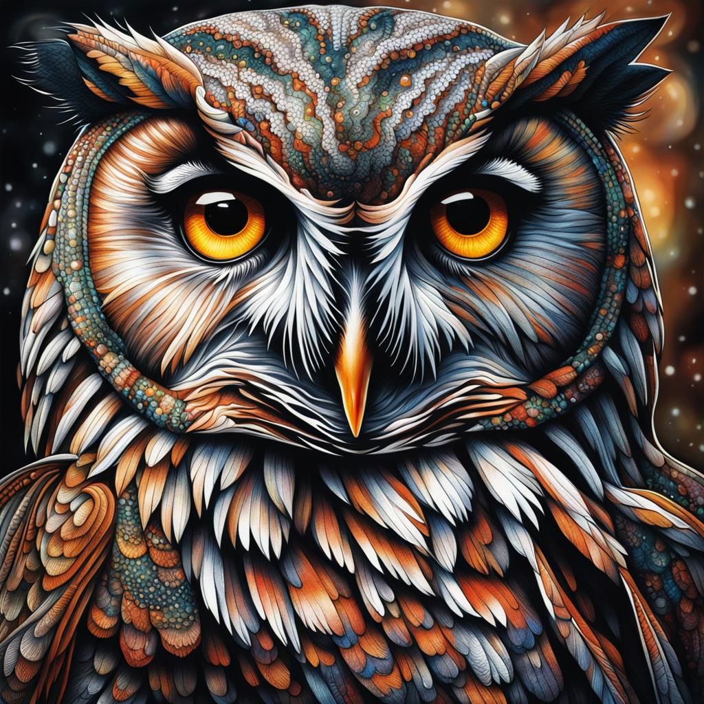 Majestic Owl Portrait in Dot Art Style