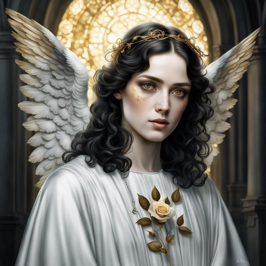 Ethereal Angel in Cemetery with Halloween Elements