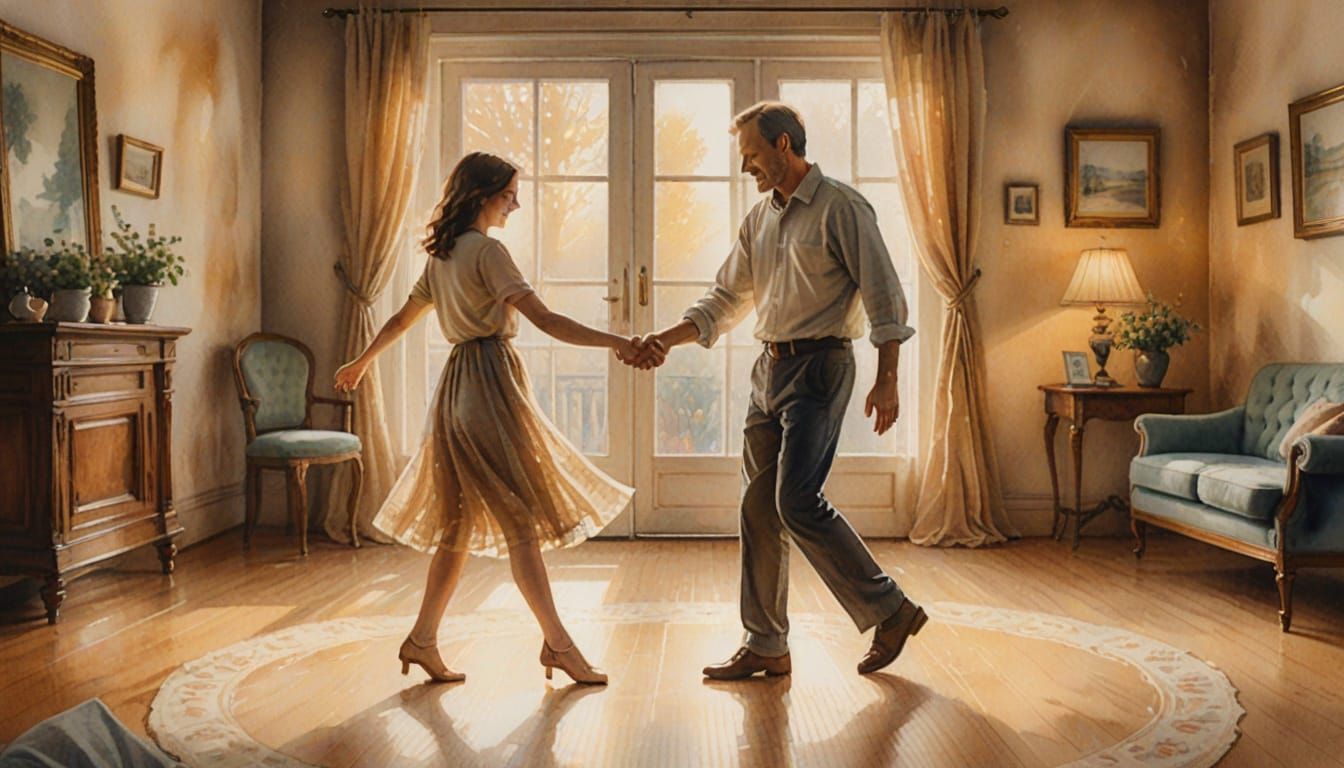 Father and Daughter Dancing: Watercolor Impressionist Painti...