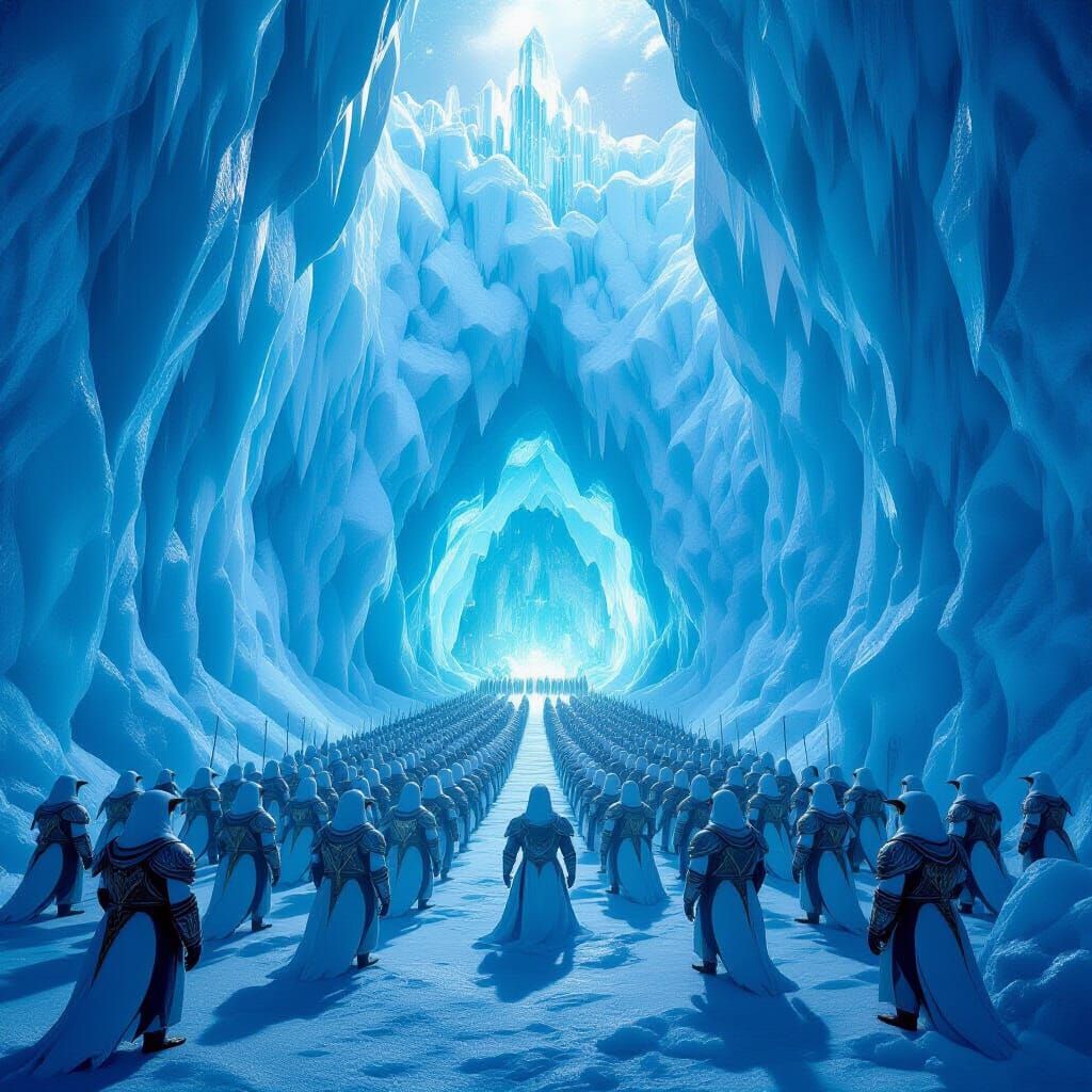 Submerged Ice Palace With Penguin Soldiers in Armor