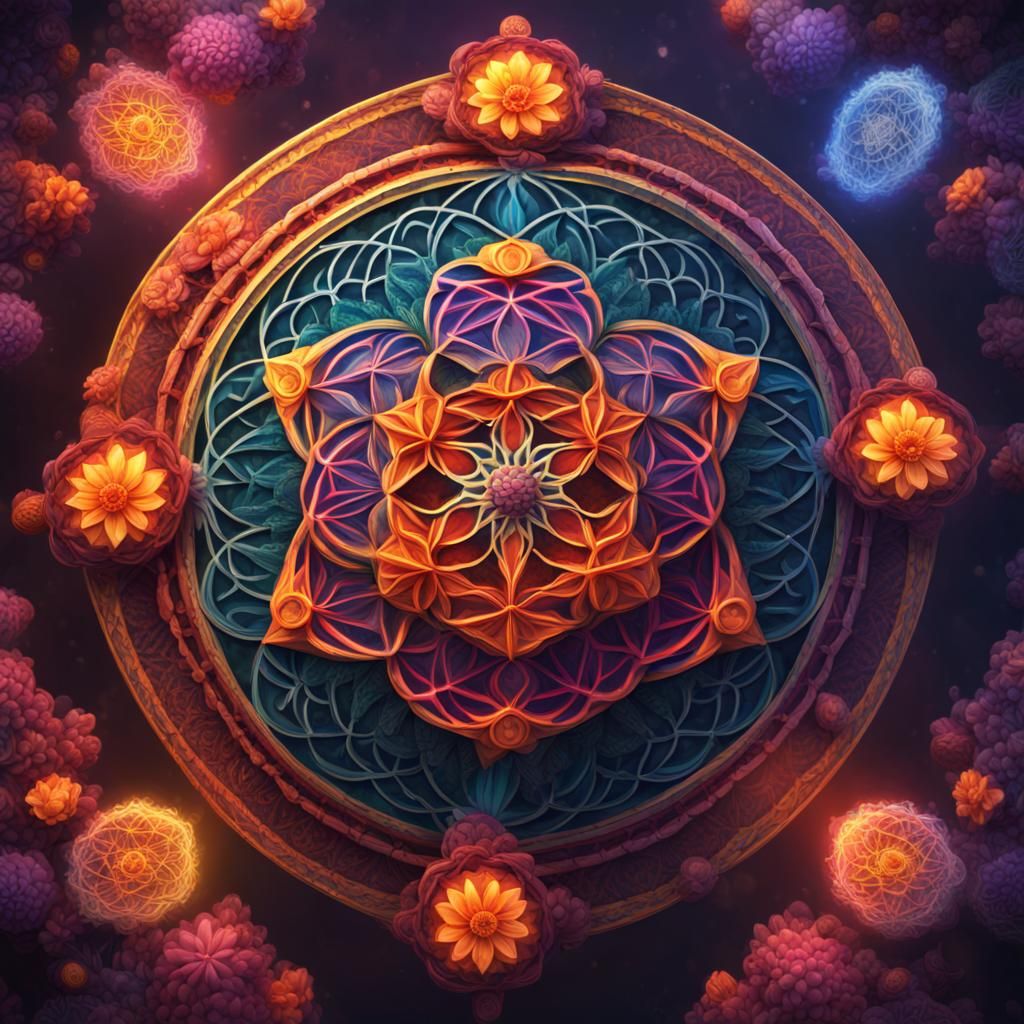 Vibrant Flower of Life Mandala in Digital Art