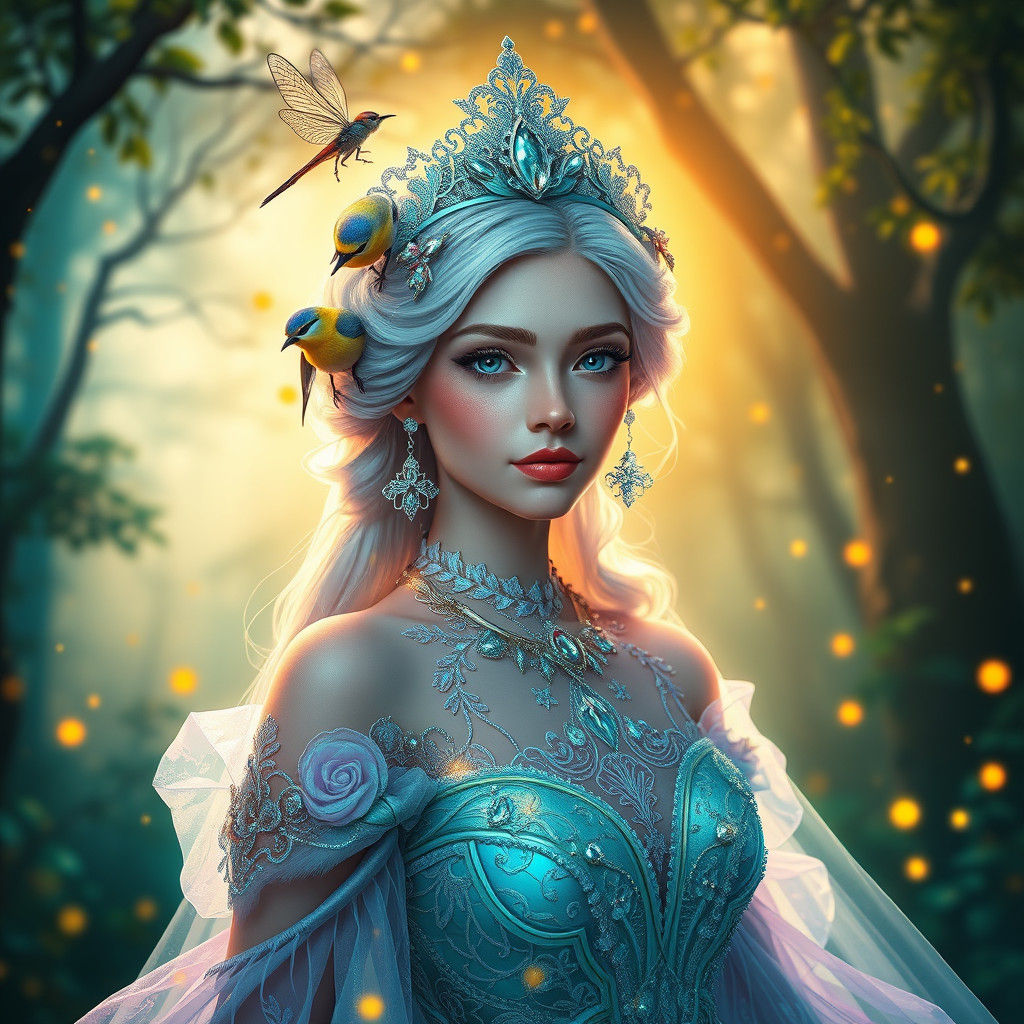 Aurora Princess in Whimsical Forest Art Nouveau