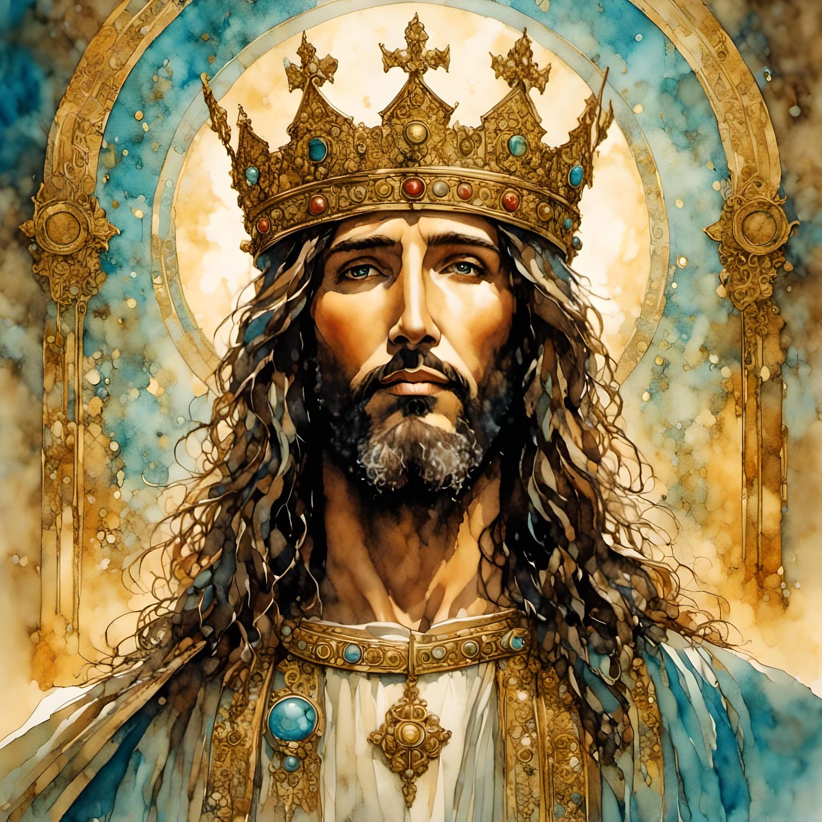 Jesus Christ, King of Kings, Watercolor Illustration