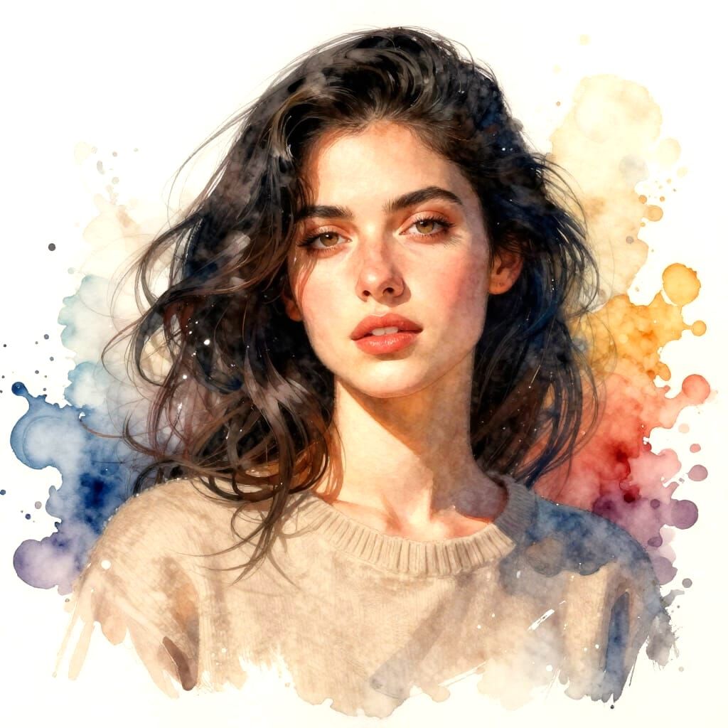 Watercolor Portrait of Woman in Sunlight