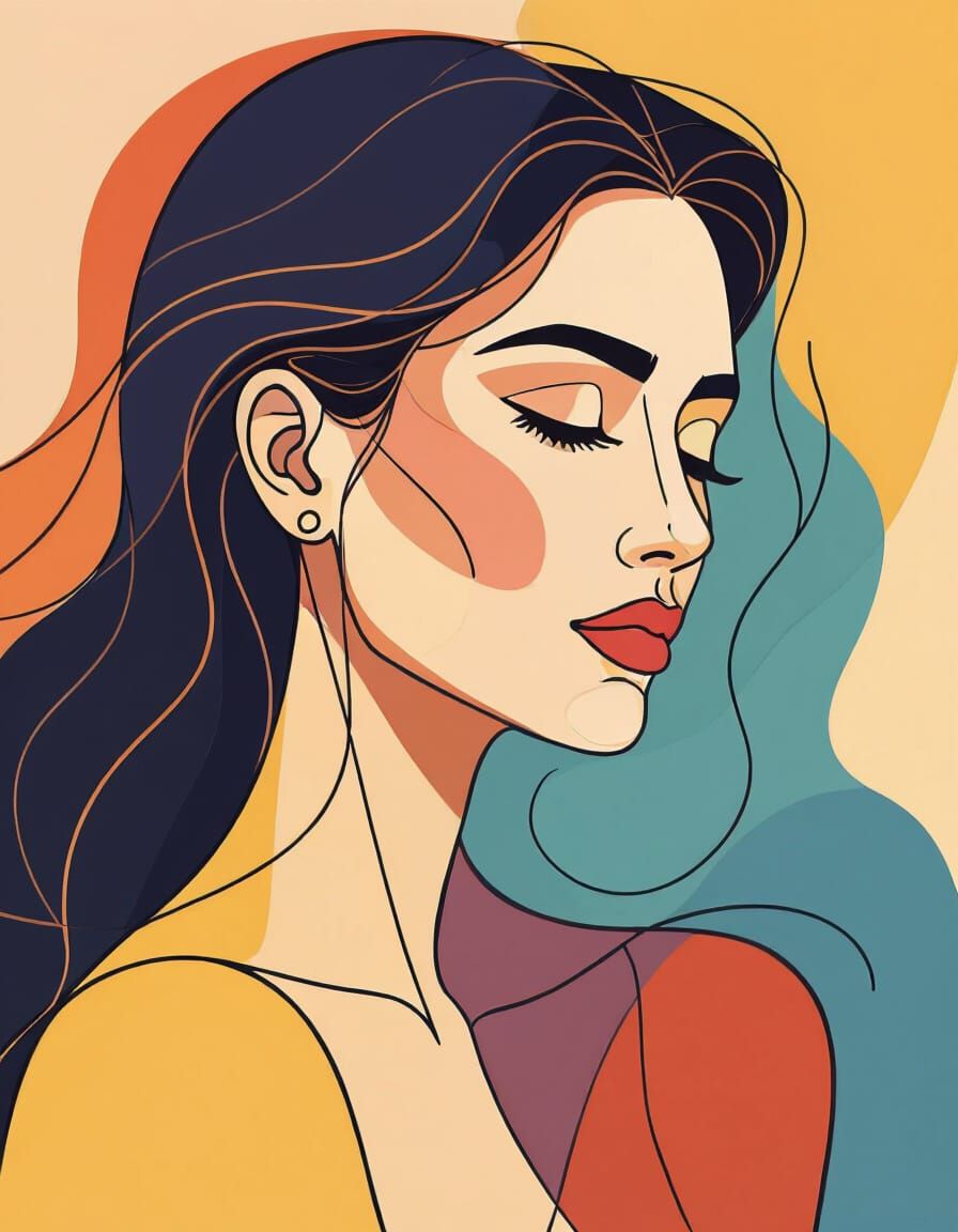 Abstract One-Line Drawing of a Beautiful Woman