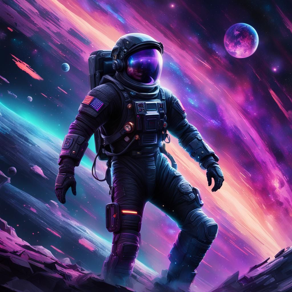 Astronaut in Nebula: Cyberpunk Digital Art