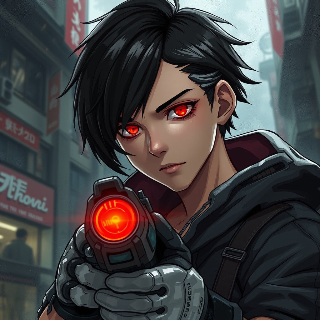 Gaming Character with Futuristic Gun in Gritty Urban Scene