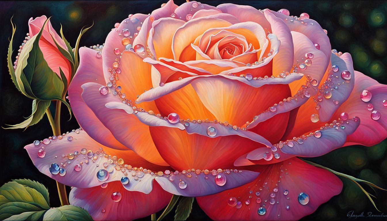 Rose with Dew Drops in Double Exposure Style