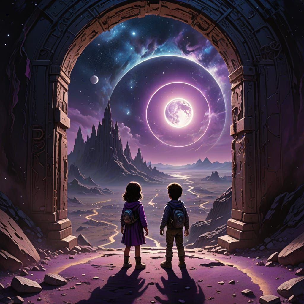 Child's Lunar Choice Before Ethereal Portal to City