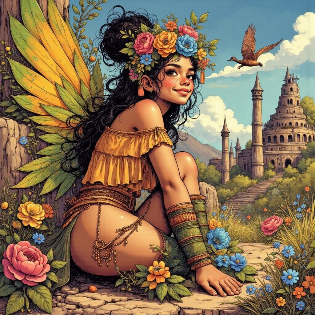 Vibrant Mexican Goddess in Traditional Mayan Style