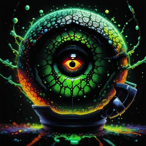 Distorted Eye Revealing Honeycomb Pattern in Surreal Digital...