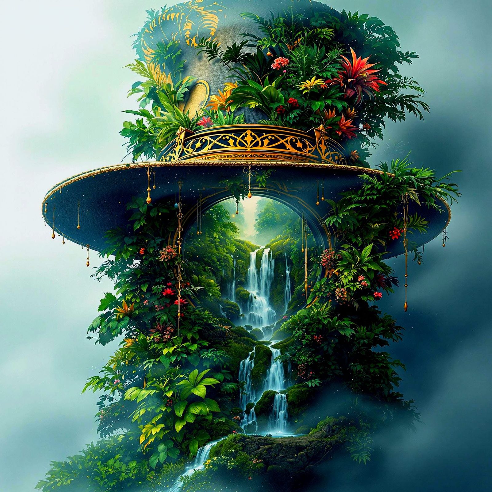 Fantasy Jungle Hat in Photorealistic Double Exposure