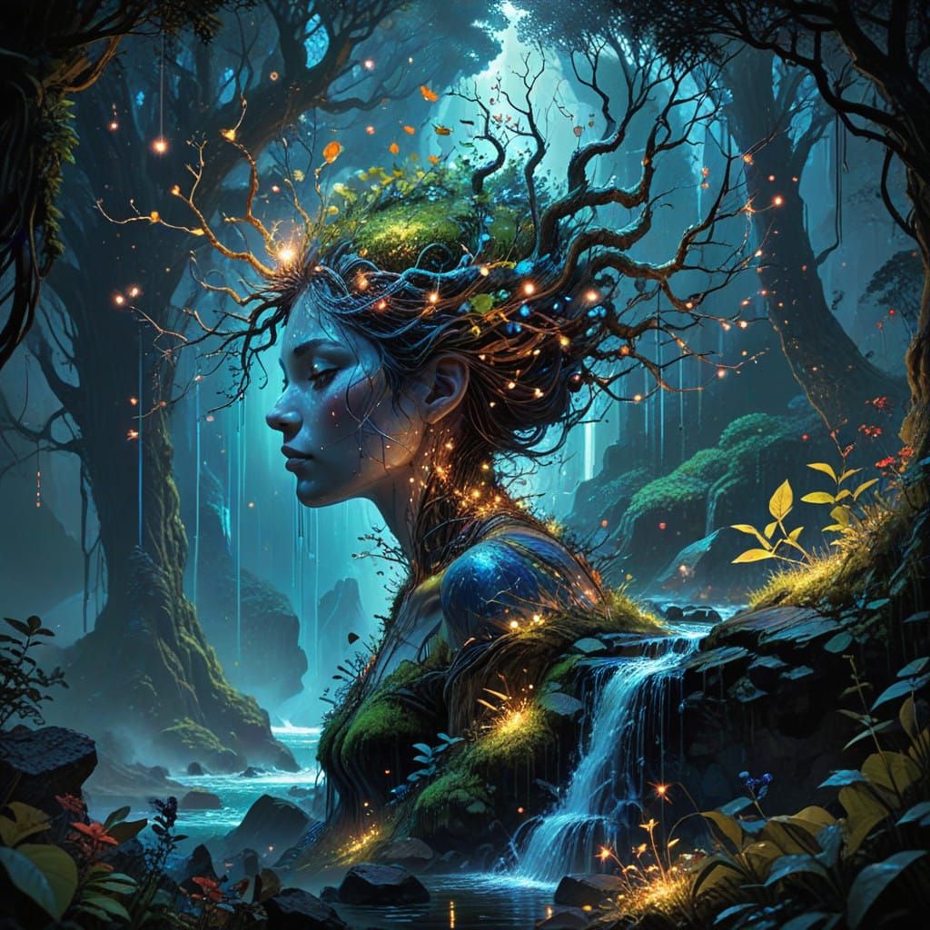 Majestic Waterfall in Ethereal Bloom