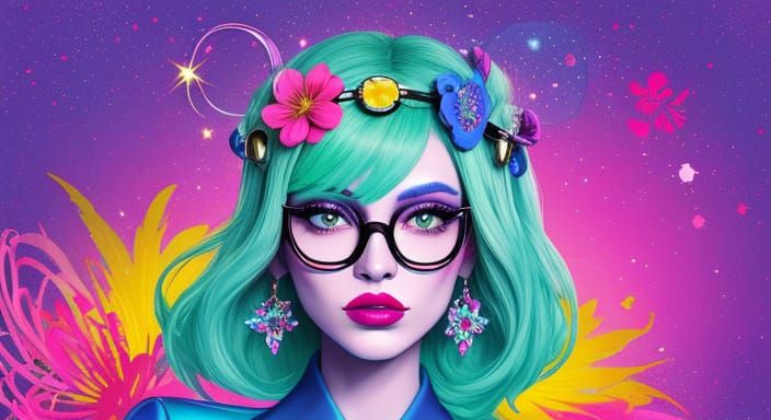 Cartoon Pisces Alien with Flower Crown: Digital Art