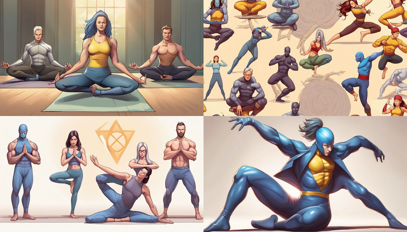 X-Men Practicing Yoga: High Detail