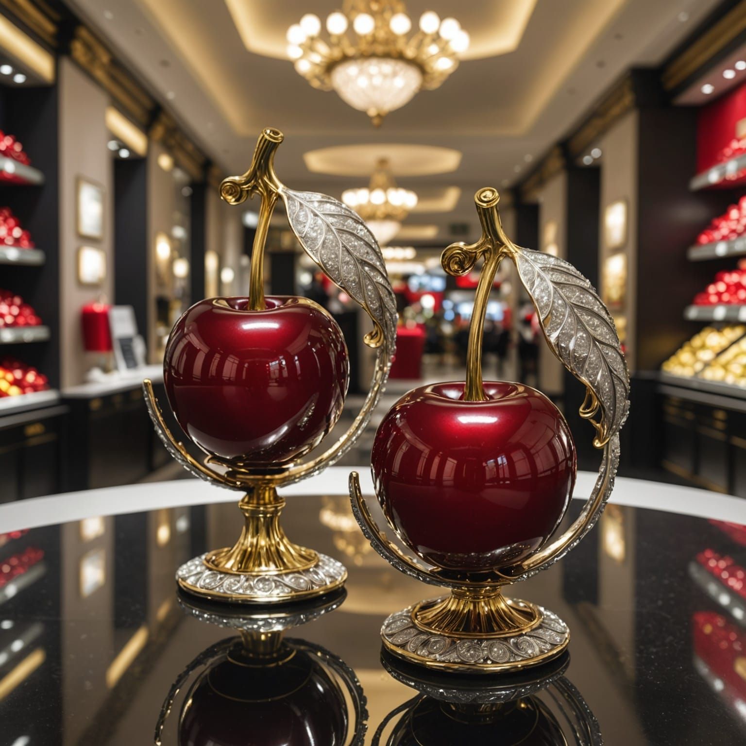 Exquisite Cherries with Silver and Gold Filigree