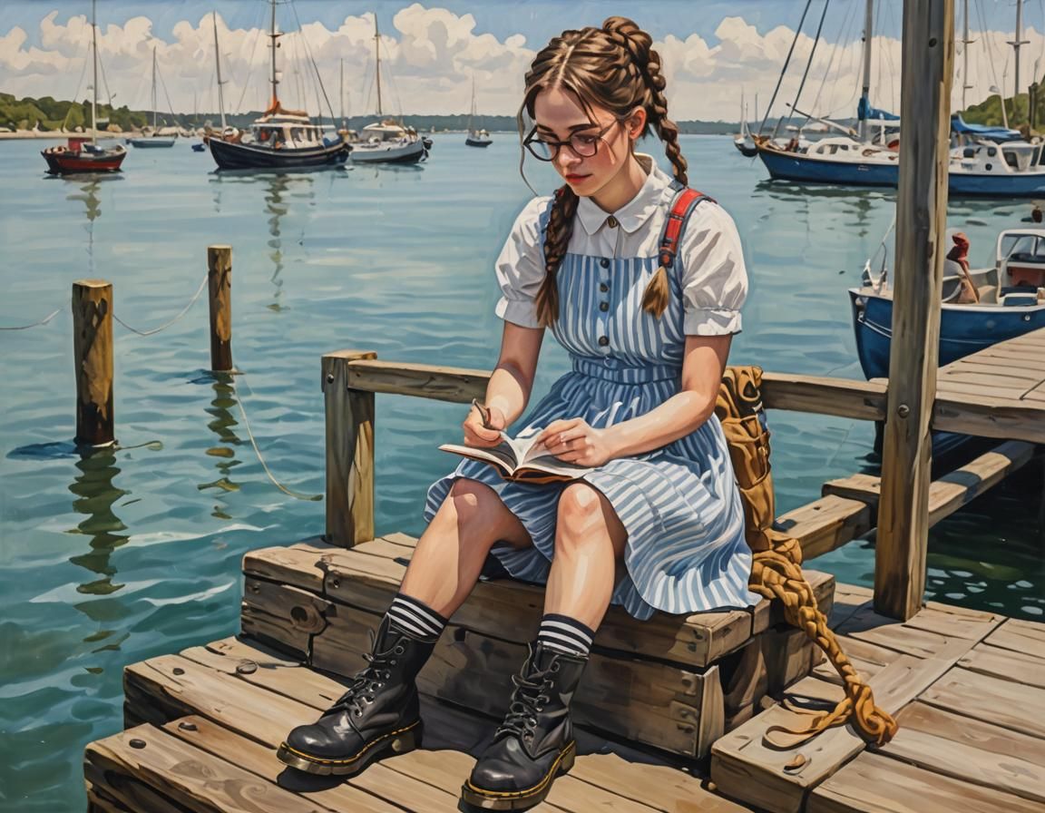 Girl on Pier in Doc Martens: Gouache Impasto