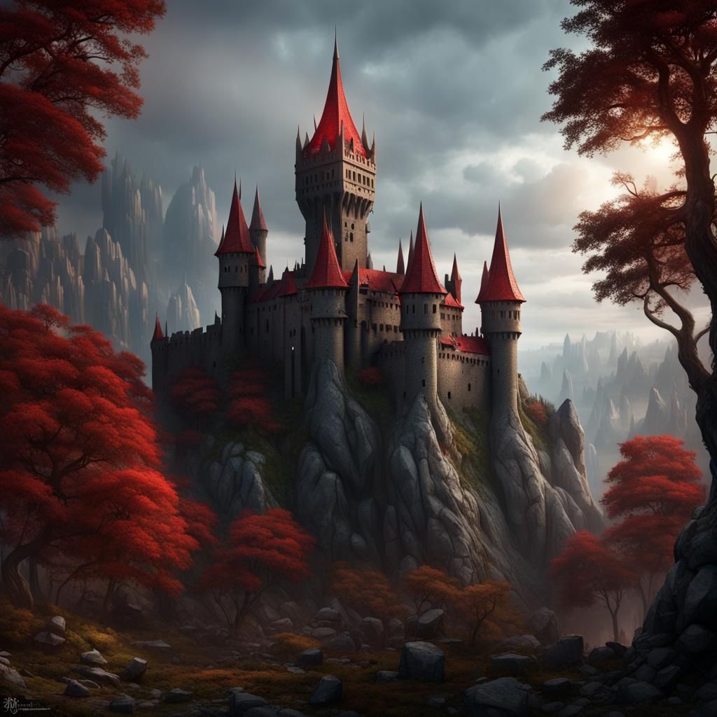 Sinister Dark Elven Fortress with Red Roof