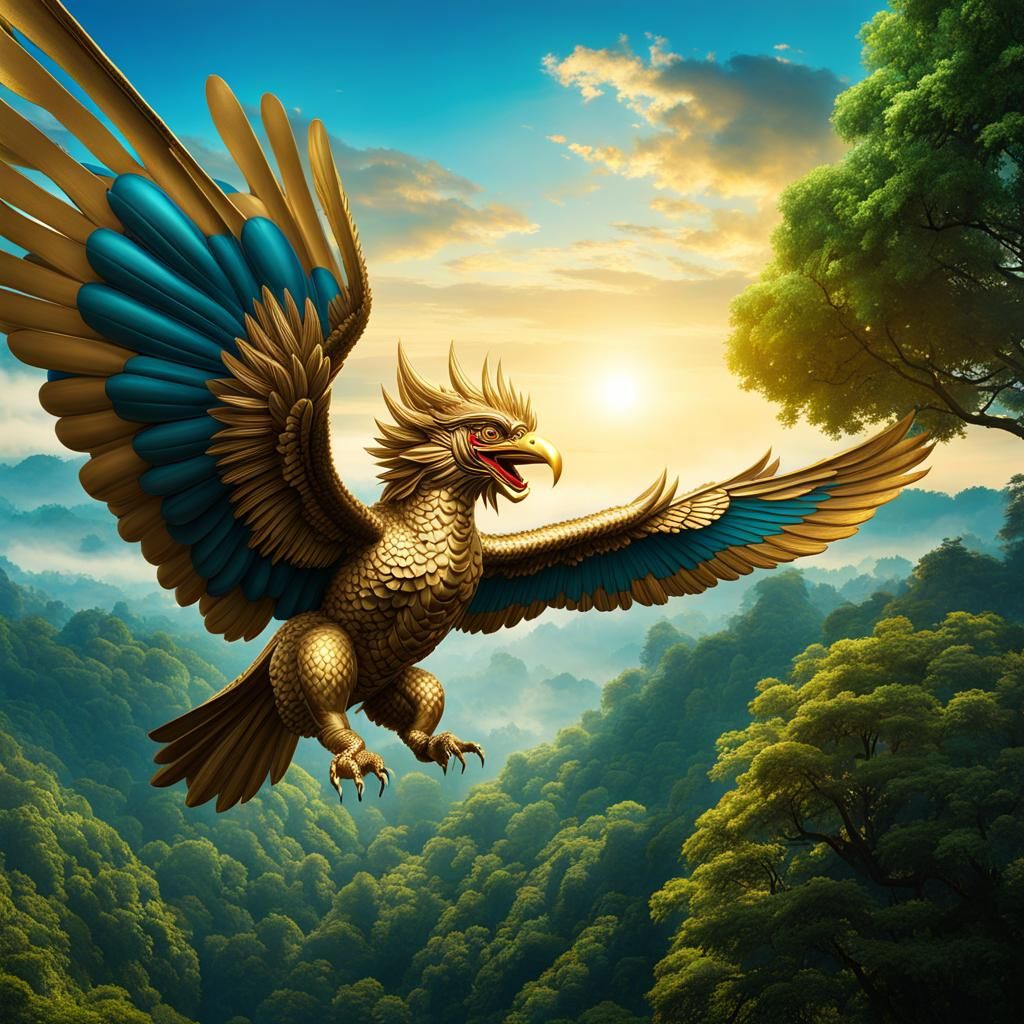 Golden Garuda Balloon Animal in Flight