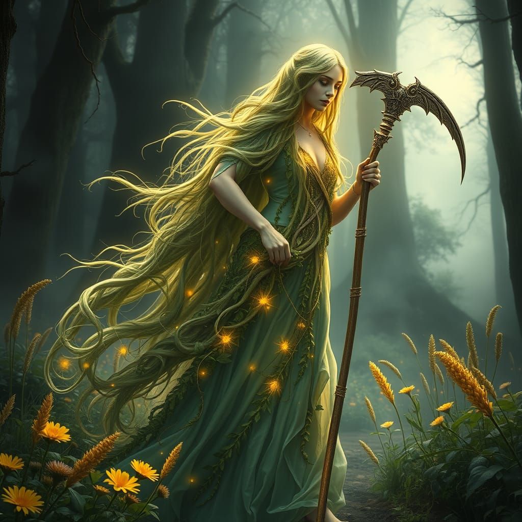 Goddess of Growth in Misty Forest Glade